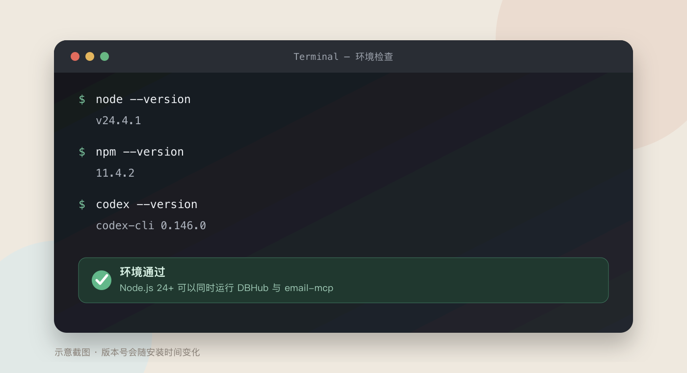终端检查 Node.js 和 Codex 版本
